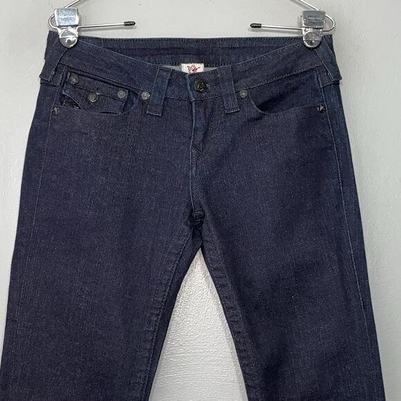 True Religion Size 29 Dark Denim Low Rise Jeans Slim Straight Y2K Sequin Pockets - Picture 4 of 13